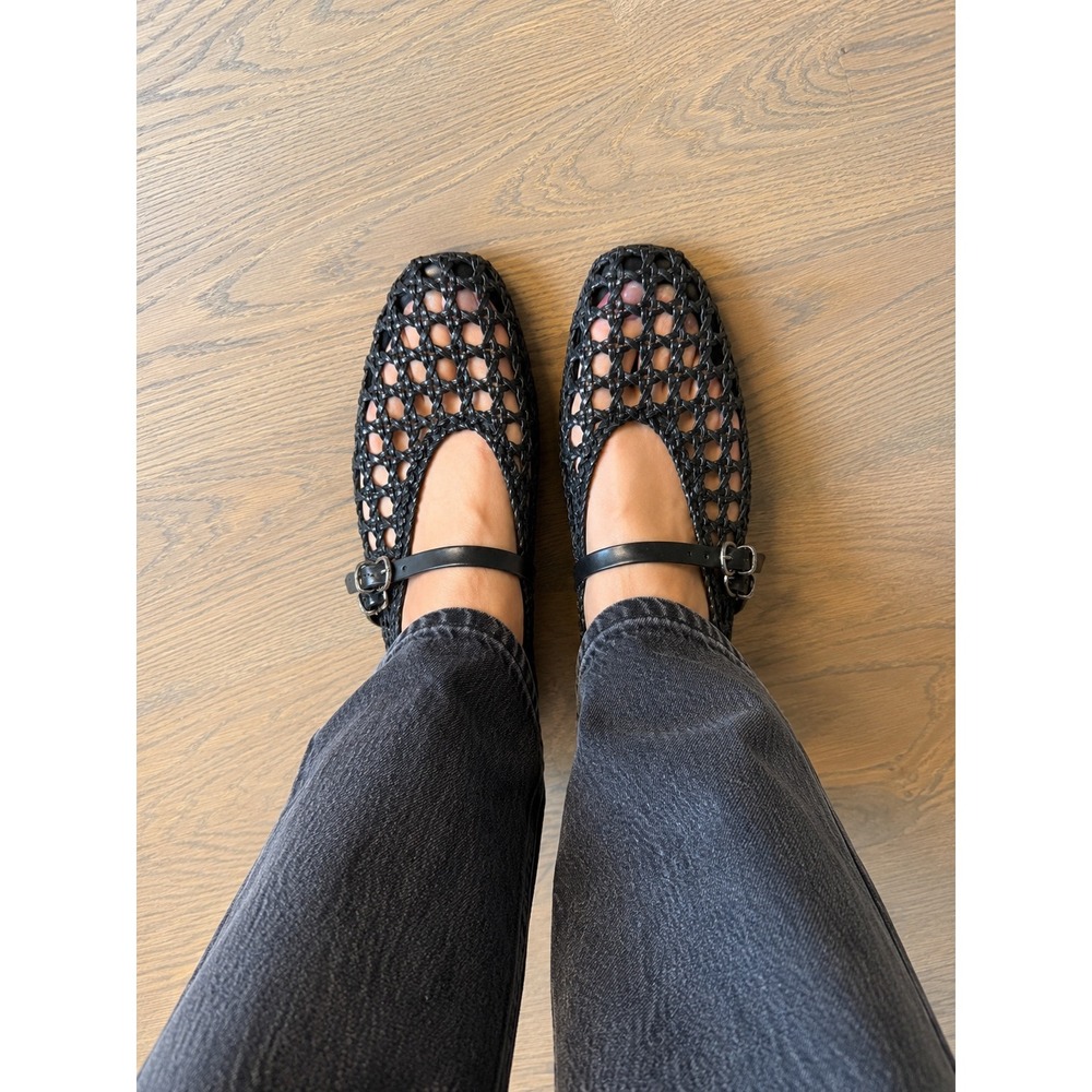 Rag & Bone Black Woven Mary Jane Square Toe Flats Size 39
